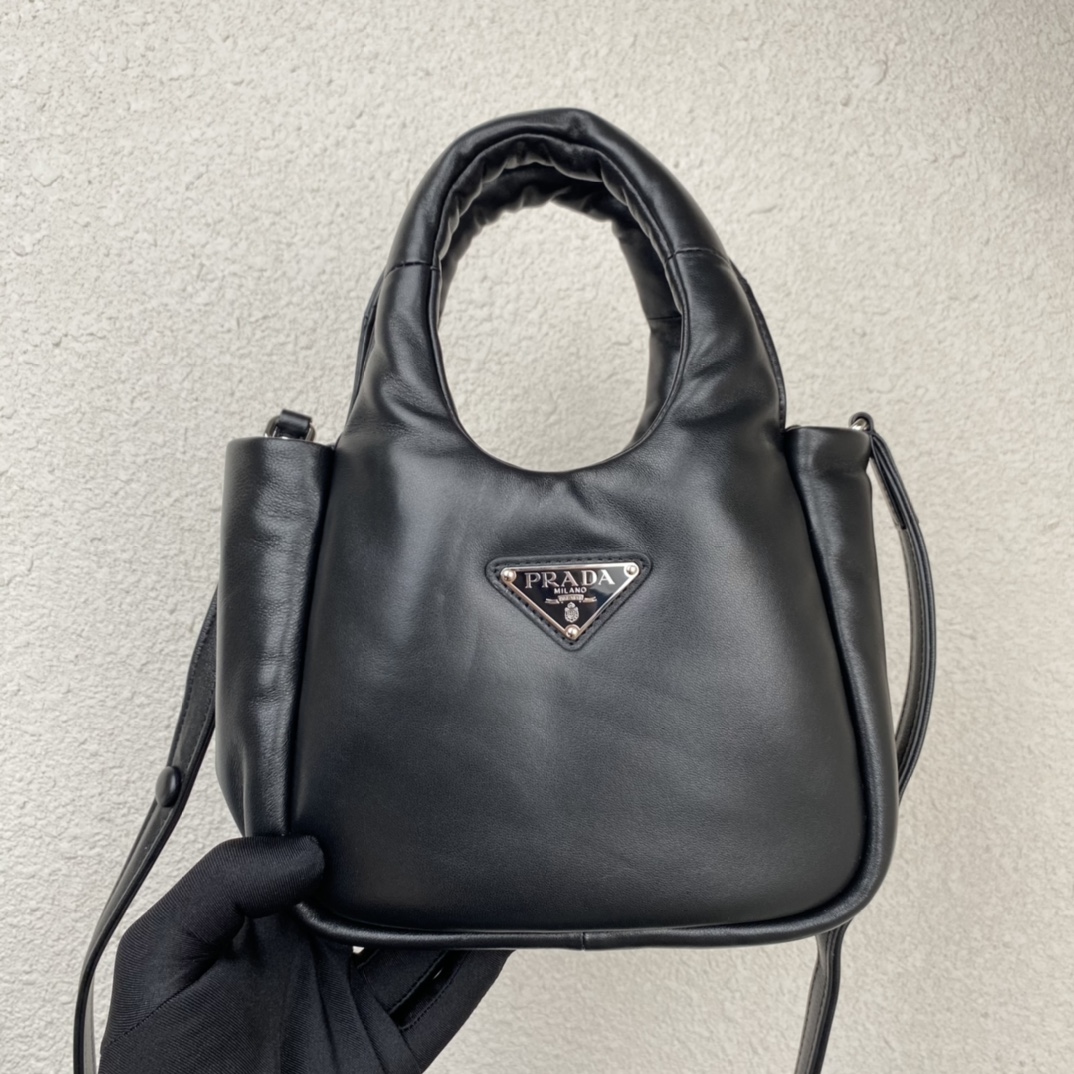 Prada Small Padded Soft Nappa Leather Bag Tote Black 1BA359